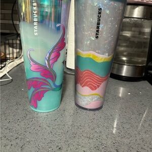 Starbucks Teal and Pink Artistic Tumblers